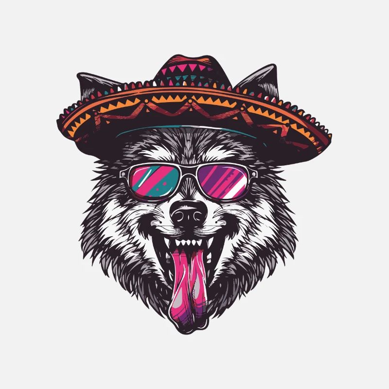 Wolf Comic Lustig Sombrero
