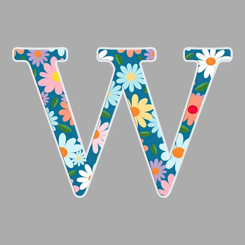 Customizable Monogram W Floral Pattern
