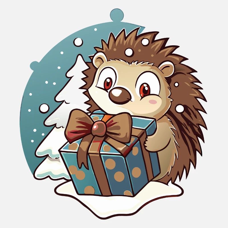 Hérisson mignon avec cadeau à Noël