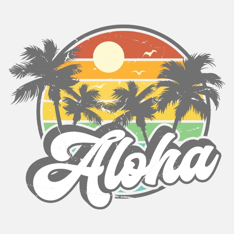 Aloha Surfer Palms Beach Retro Hawaii Beach 70s