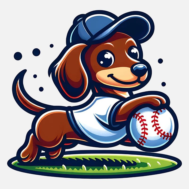 Cute Dachshund Baseball Player Sport