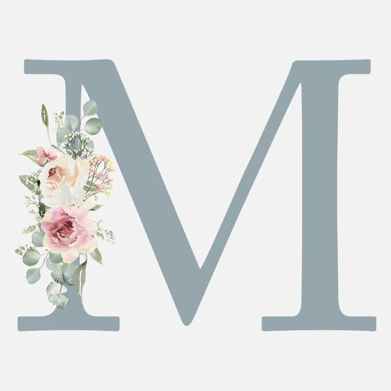 M| Monogramm | Eukalyptus-Pastell-Blumen-Blau