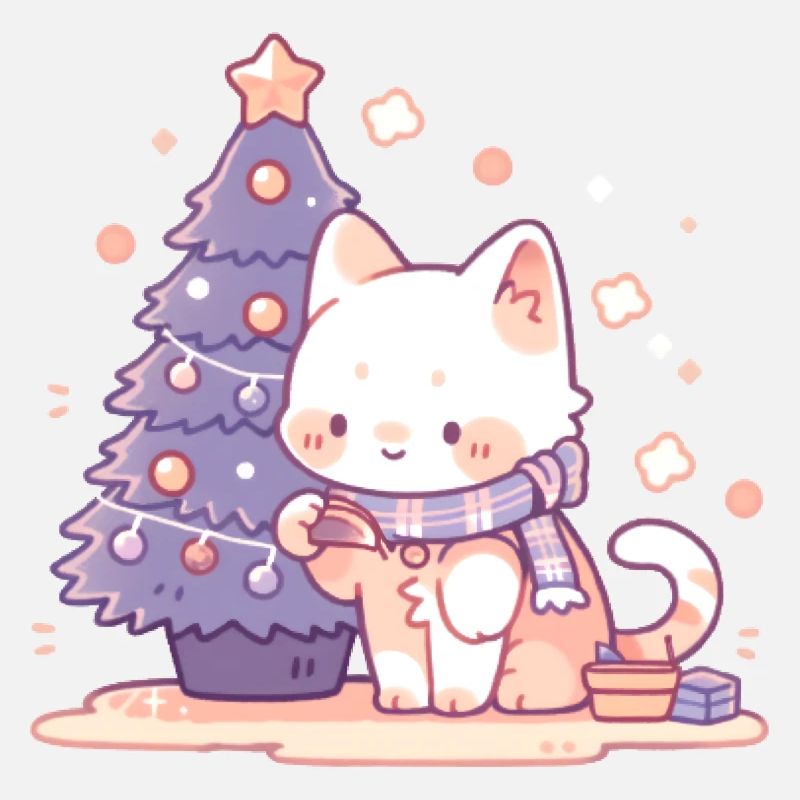 Chaton décorant le sapin de Noël