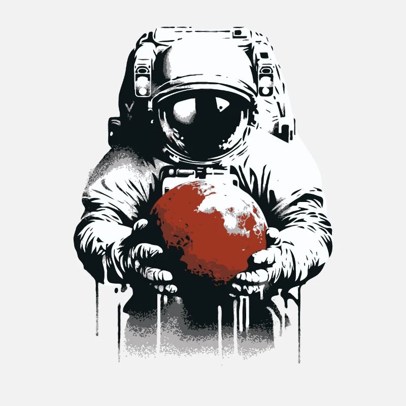Astronaut holds Mars planet in his hands