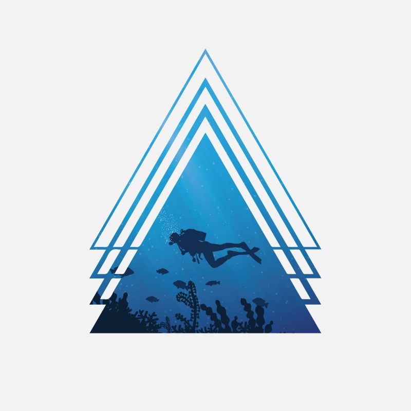 Océan - plongeur nage avec des poissons, triangle
