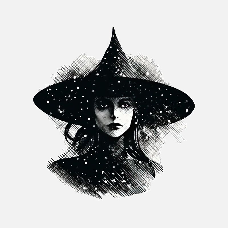 Witch's head in black and white, Halloween