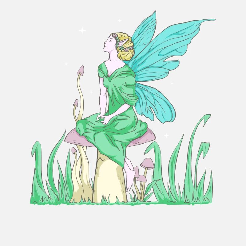 Fairycore Esthétique Elfe Fée sur un champignon