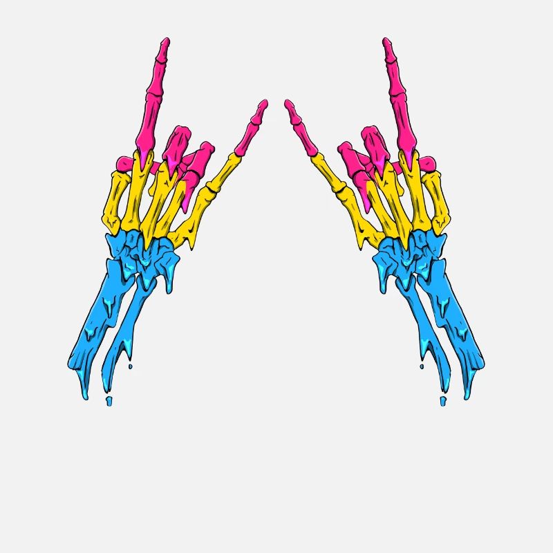 Pansexual Pride Pan Flag Devil Horn Skeleton
