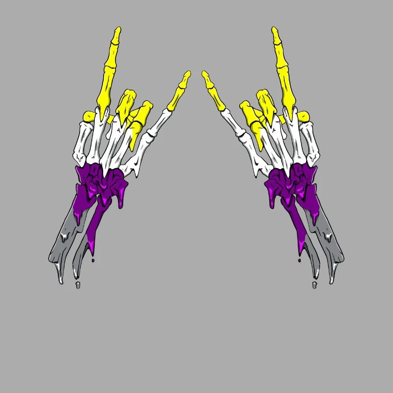 Non Binary Pride Flag Devil Horn Skeleton Subtle