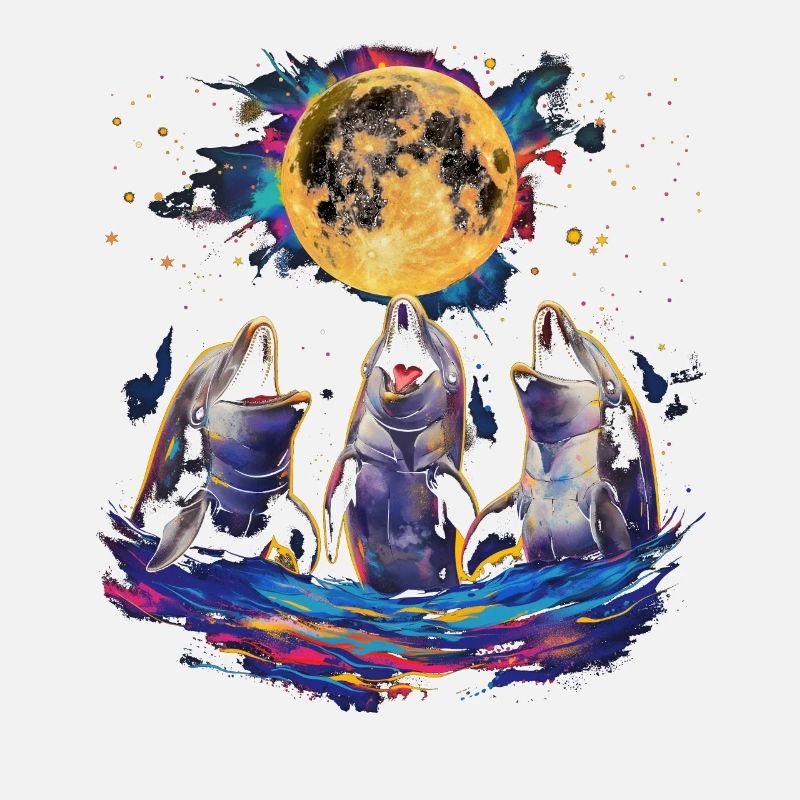 Dolphin Ocean Animal Howling Moon