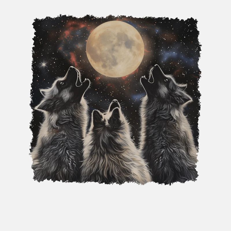 Keeshond Dog Howling Moon