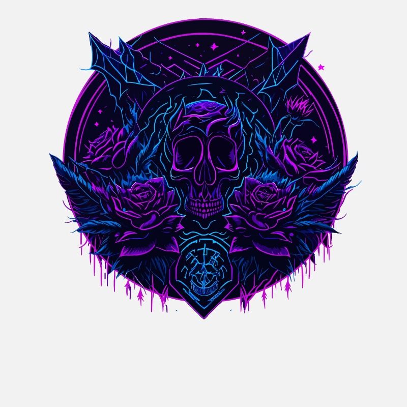 neon roses skull vaporwave