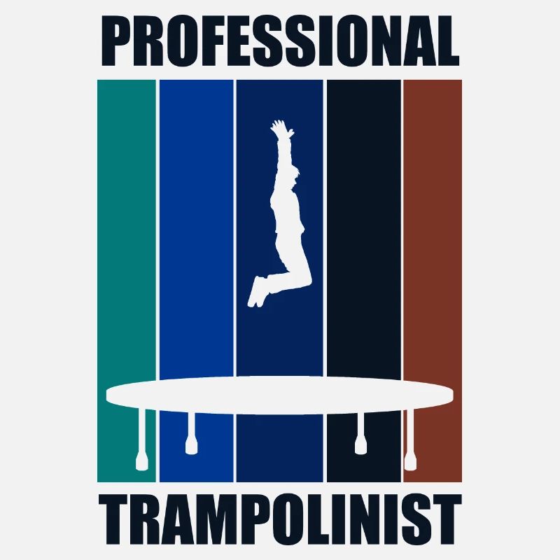 Professioneller Trampolinist mit ironischem Spruch