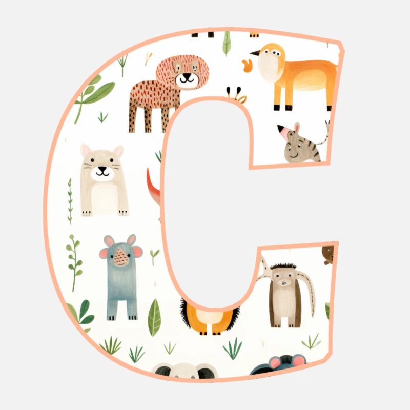 Letter C, Monogram, Animal Print