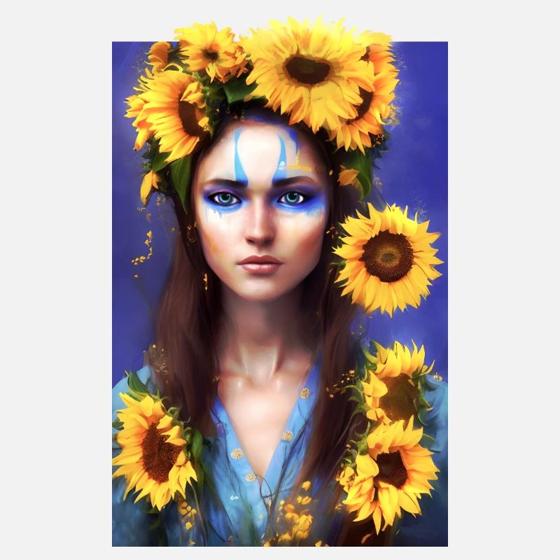 Mädchen mit Sonnenblumen.
