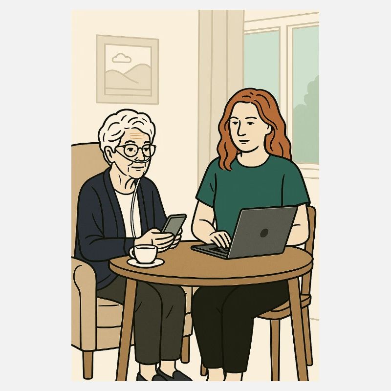 Generationen am Tisch mit Technik
