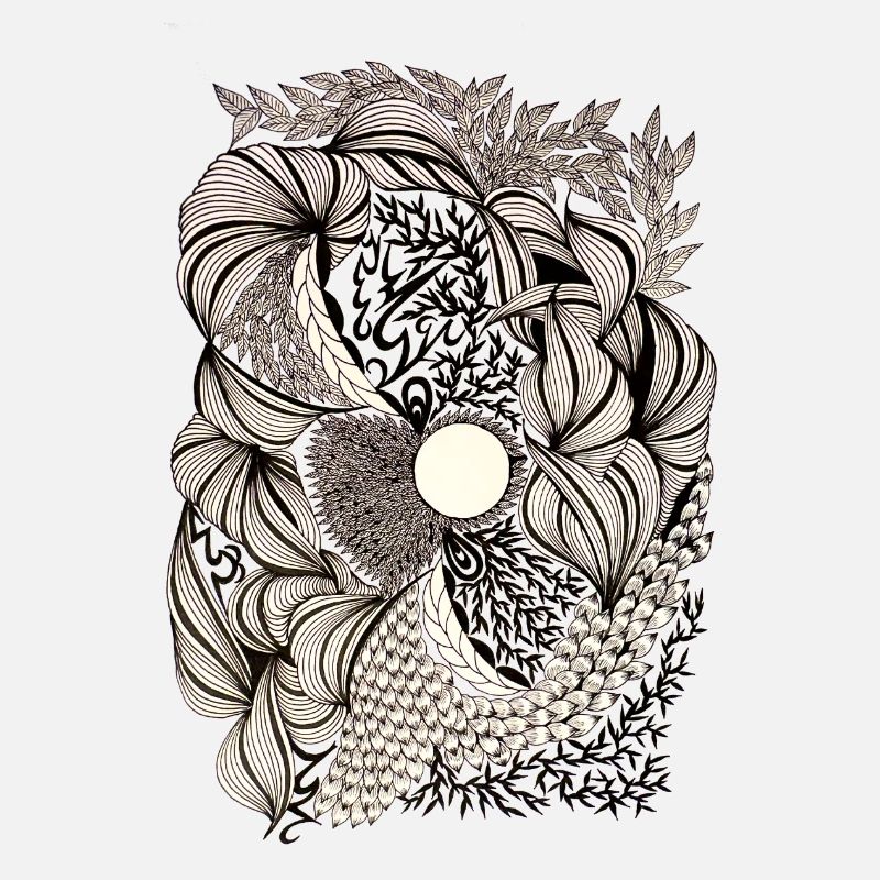 Motif de tourbillon de fleurs noires et blanches