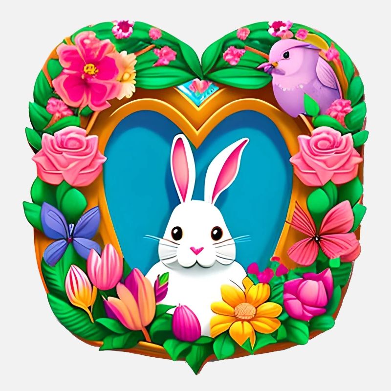 Cœur de lapin de Pâques Blanc Fleurs colorées