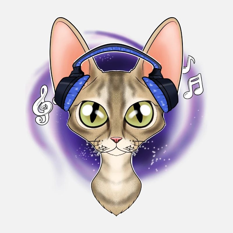 Mignon Devon Rex Cat I Music Lover I Casque