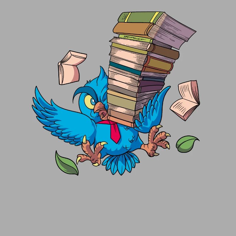 Cartoon Eule mit Bücherstapel - Büchereule