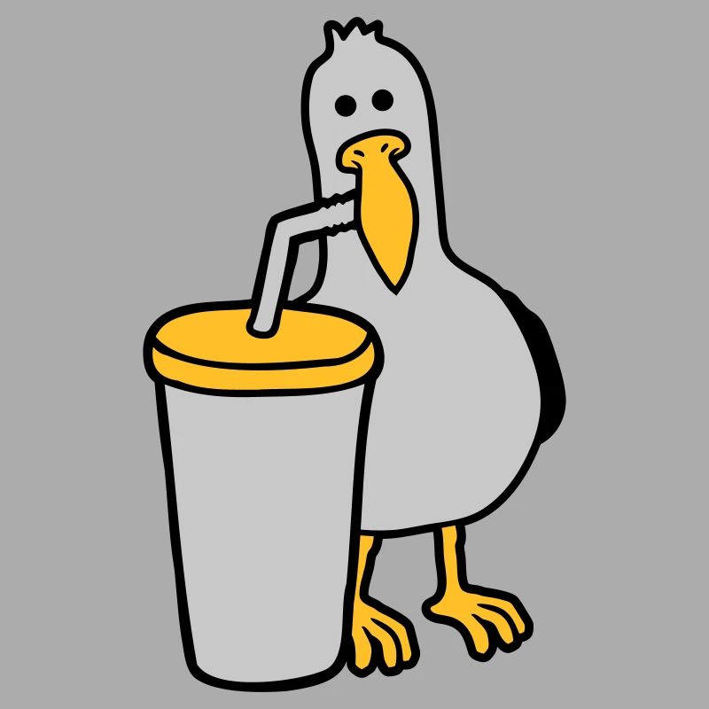 Seagull drinks cola drink