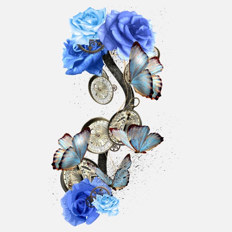 Design Steampunk avec papillons bleus et roses