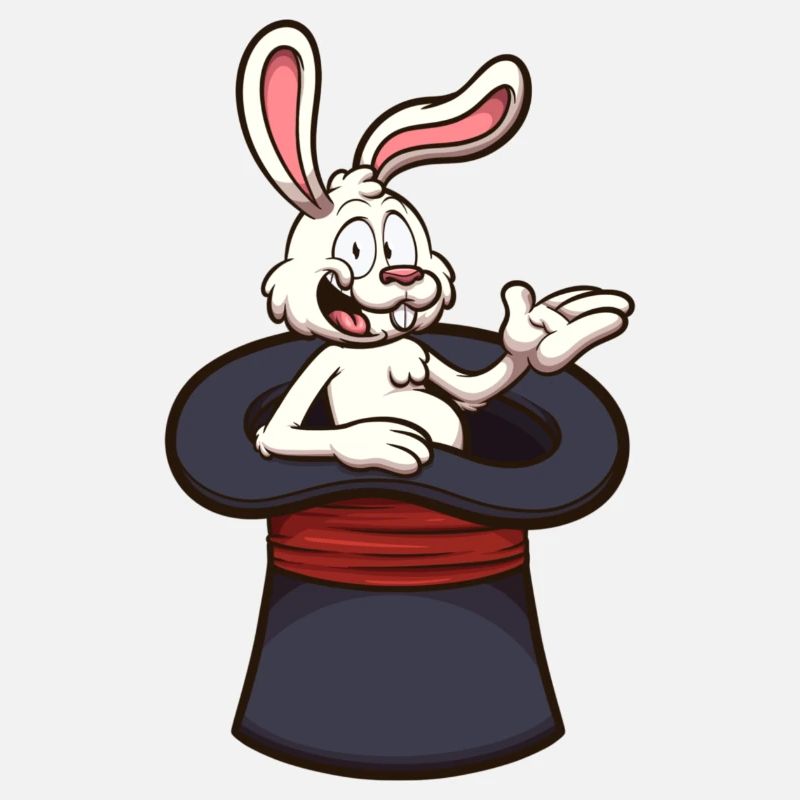 Lapin blanc au chapeau de magicien