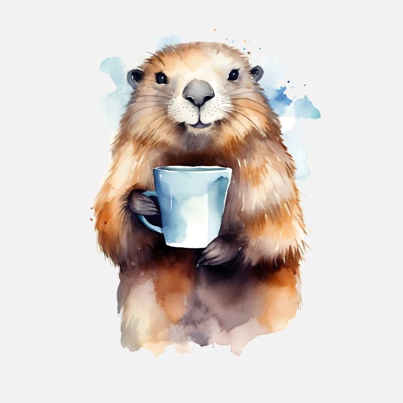 Marmotte avec style aquarelle café