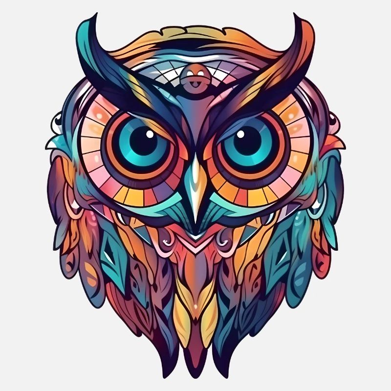 Owl Colorful Boho Cartoon Style, Geometric