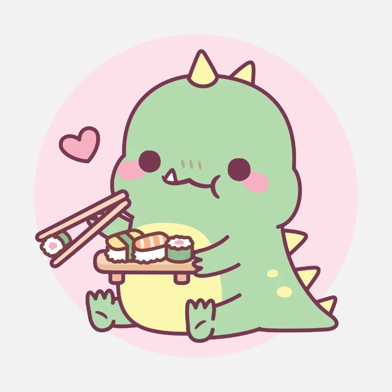 Mignon dinosaure vert aime les sushis