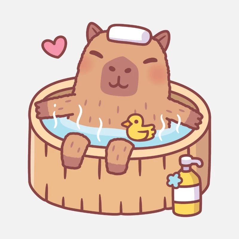 Mignon Capybara et Ducky se relaxant dans un bain chaud
