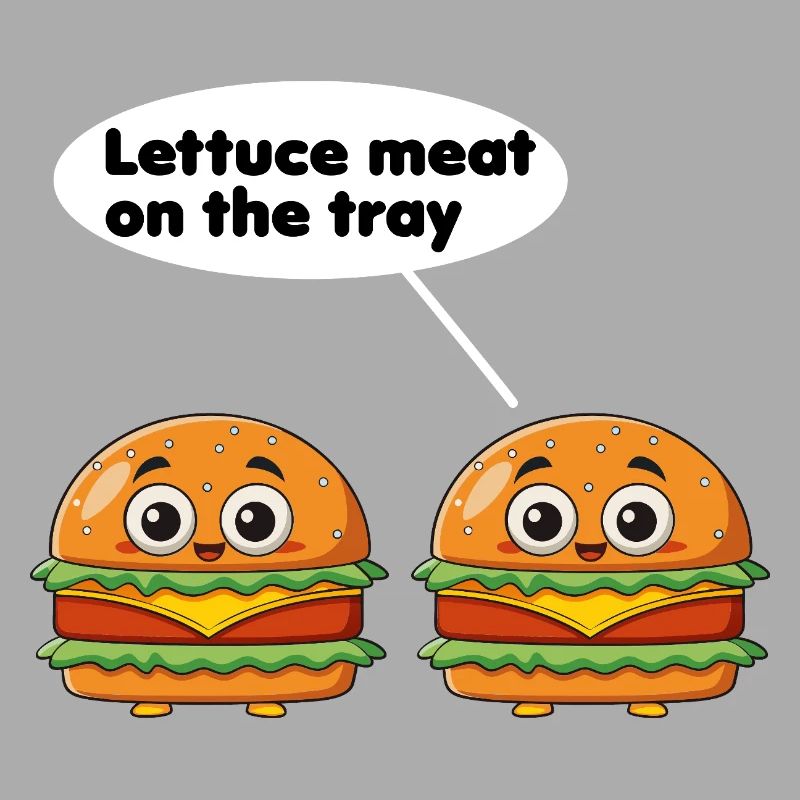 Salatfleisch auf dem Tablett lustiges Burger-Wortspiel