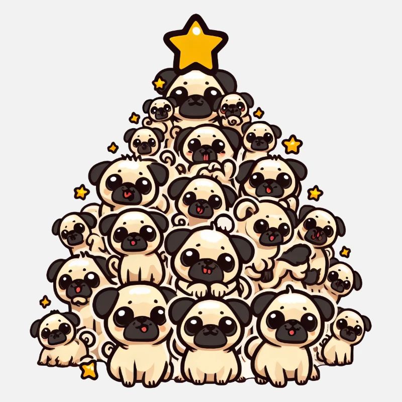 Festlicher Mops: Ein Hund unter dem Weihnachtsbaum