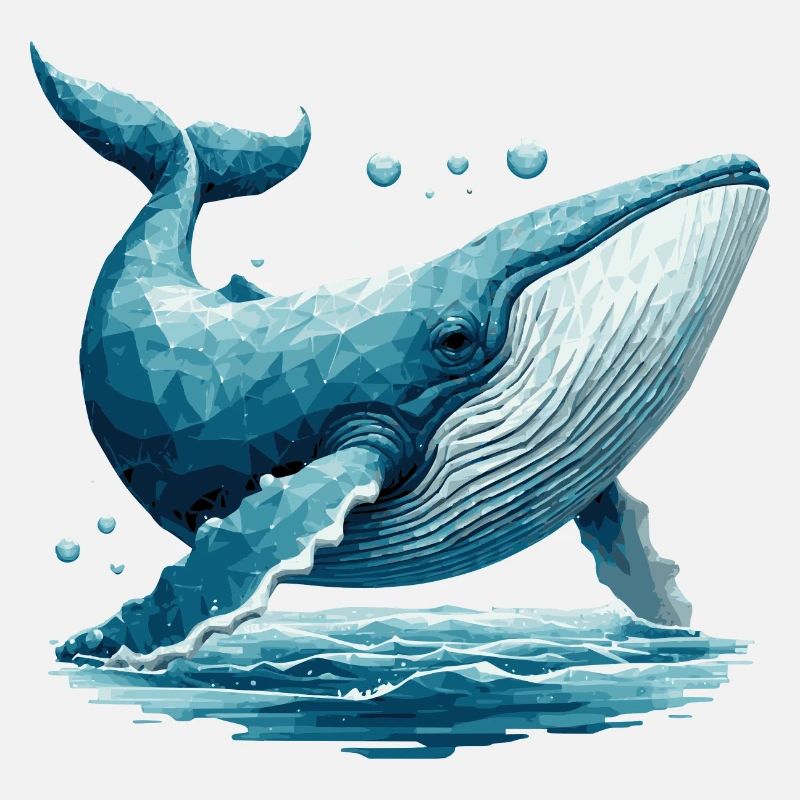 Cute Polygon Style Whale with Air Bubbles