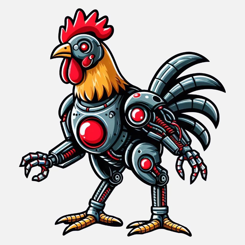Futuristic Chicken Rooster Cyborg Robot