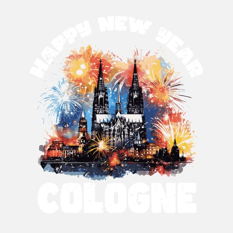 Happy New Year with fireworks in Cologne