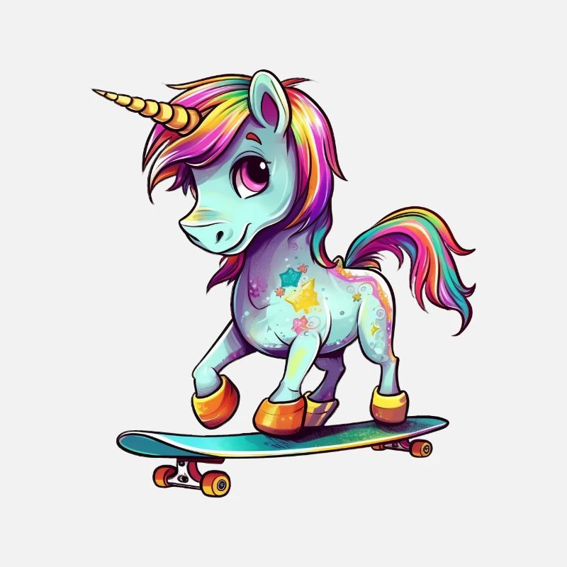 Einhorn auf einem Skateboard