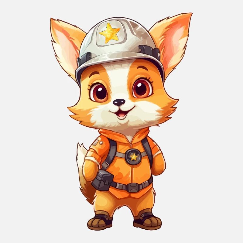 Cute fox as a firefighter - Fire Brigade Forest Animal