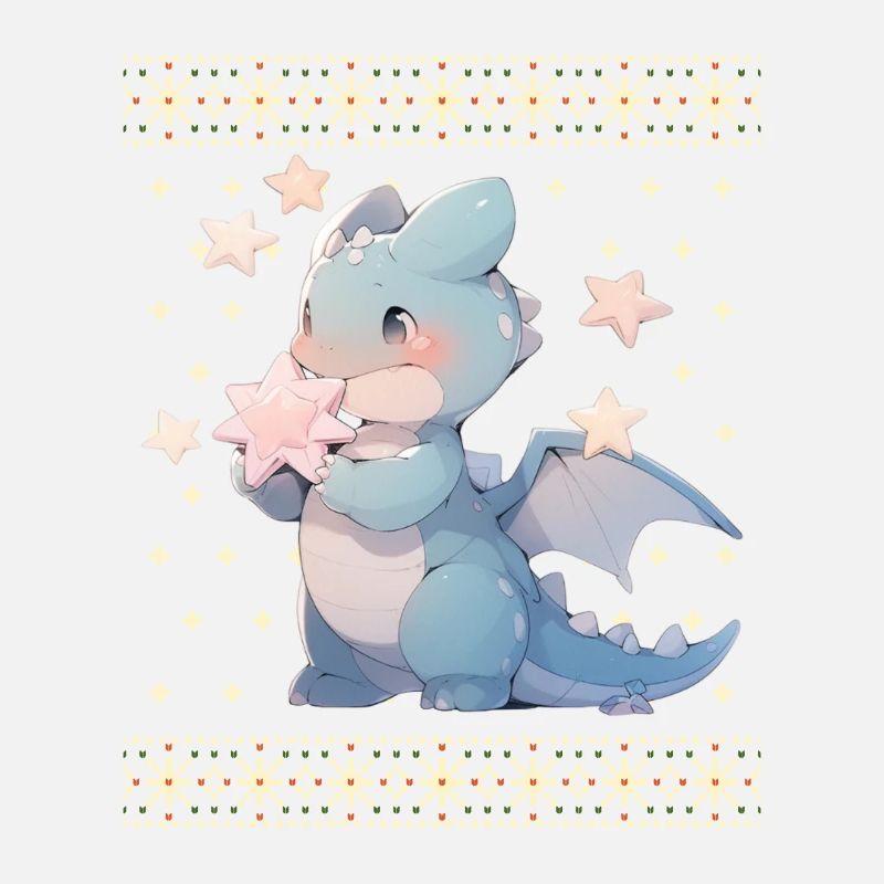 Dragon kawaii dans le style pull de Noël moche