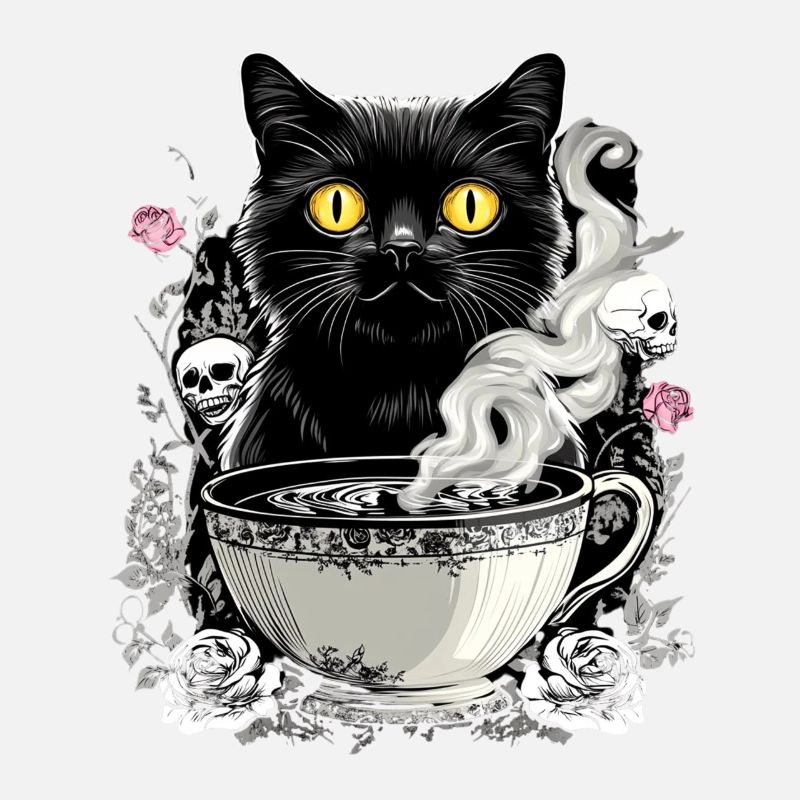 Mystical : Chat avec crâne café