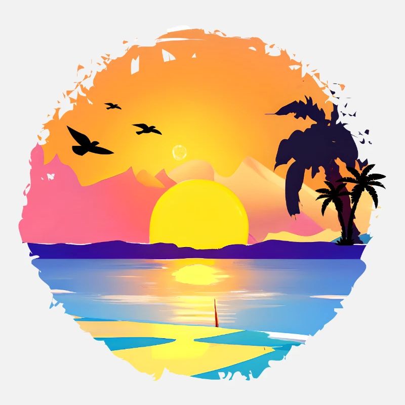 Aquarelle de plage de coucher de soleil d’été