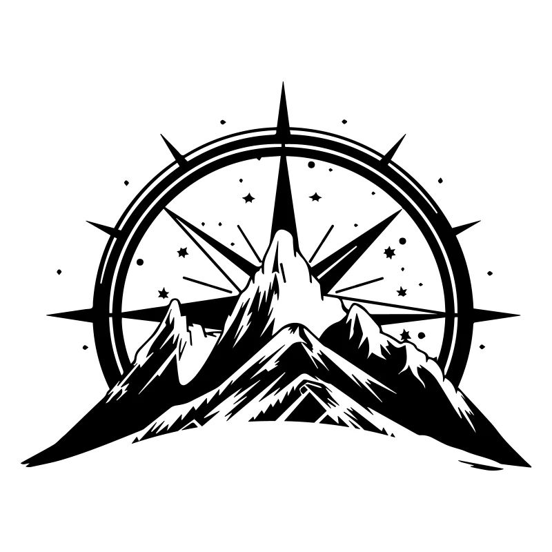 Compass With Mountain Silhouette