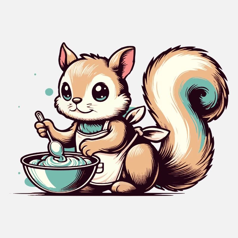 Niedliches Cartoon-Eichhörnchen beim Kuchen backen