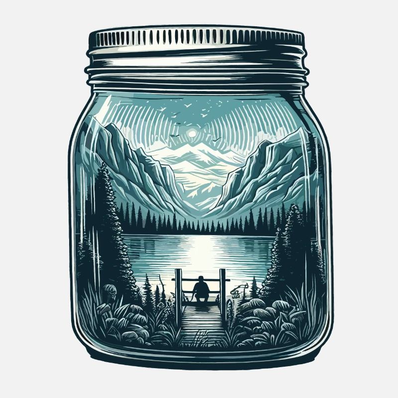 Natur See mit Berglandschaft im Einmachglas