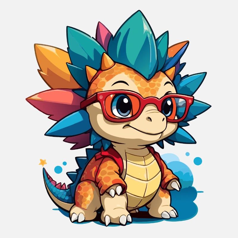 Petit bébé dino mignon stégosaure avec des lunettes
