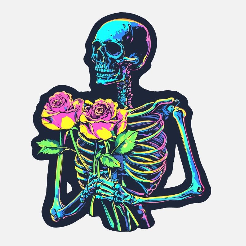 Squelette psychédélique avec des roses Halloween