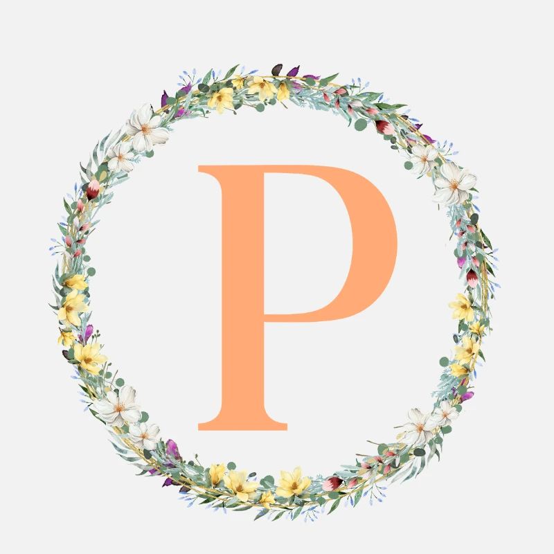 P Monogram, Flower Wreath, Personalizable