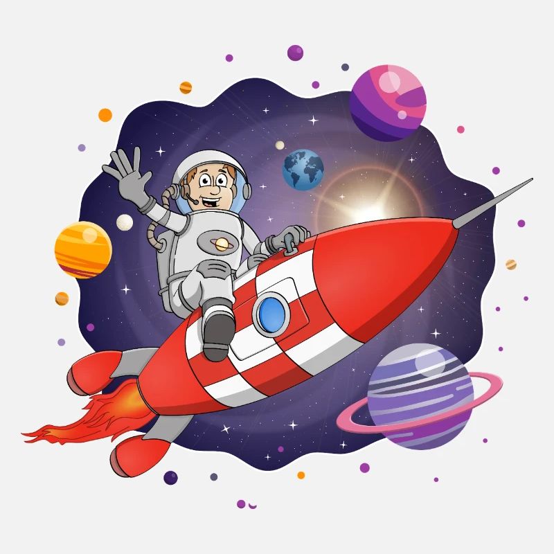 L’astronaute de la fusée rouge dans l’espace