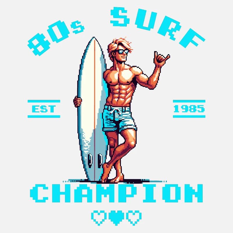 Pixel rétro 80e champion de surf