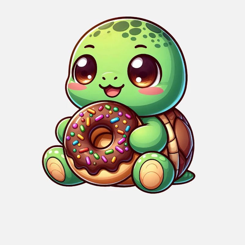 Cute turtle with donut cartoon snacking